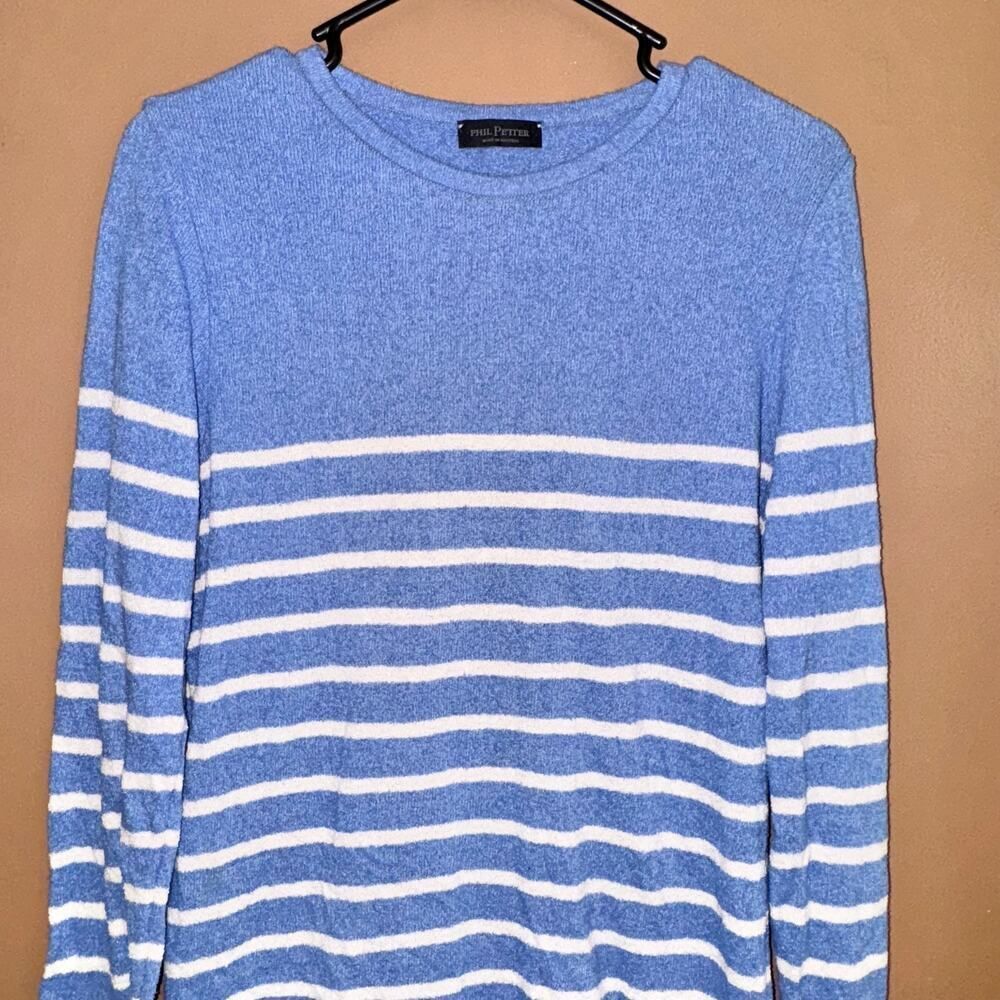 Phil Petter Wool Knit Blue Striped Designer Sweater - Picture 7 of 8